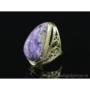 Кольцо чароит "Капля", 17*34мм.