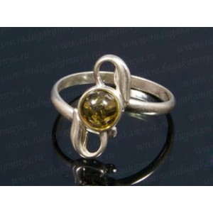 Кольцо с янтарём в посеребрении "нотка" зеленый