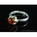 Кольцо посеребренное с янтарём "незабудка" 10мм коньячный (иск.)