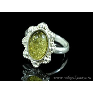 Кольцо с янтарём в посеребрении "очарование" 15*19мм зеленый (иск.)