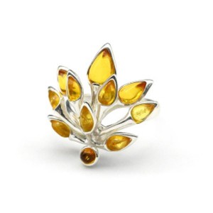 Кольцо с янтарем C925 "пламя" 24*26мм лимонный , 5,24гр (иск.)