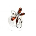 Кольцо с янтарем C925  "стрекоза" 25*31мм коньячный , 4,94гр (иск.)