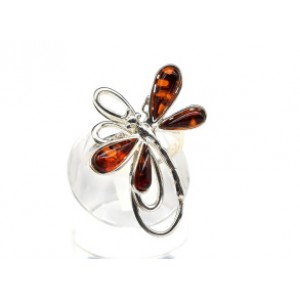 Кольцо с янтарем C925  "стрекоза" 25*31мм коньячный , 4,94гр (иск.)