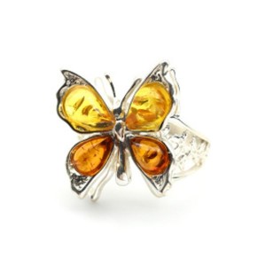 Кольцо с янтарем C925 "бабочка" 24мм лимонный, св.коньячный , 4,86гр (иск.)