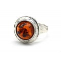 Кольцо с янтарем C925 круг 18мм коньячный , 4,95гр (иск.)