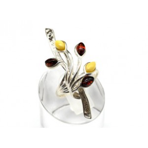 Кольцо с янтарем C925 "перо павлина" 15*38мм коньячный, молочный , 3,56гр (иск.)