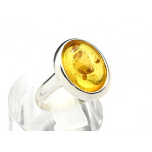Кольцо с янтарем C925 овал 14*17мм лимонный , 3,49гр (иск.)