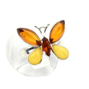 Кольцо с янтарем C925 "бабочка" 22*19мм коньячный, молочный, 3,47гр (иск.)