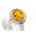 Кольцо с янтарем C925 круг 18мм св.коньячный , 5,11гр (иск.)