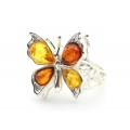 Кольцо с янтарем C925 "бабочка" 24мм св.коньячный, лимонный, 4,86гр (иск.)