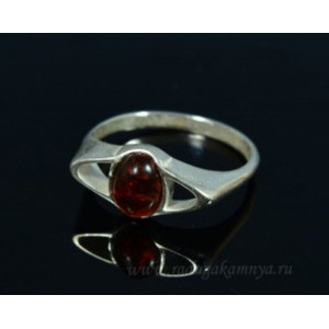 Кольцо с янтарём в посеребрении "око" 10*18мм (иск.)