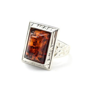 Кольцо с янтарем C925 прямоугольник 15*19мм коньячный , 5,6гр (иск.)