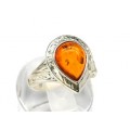 Кольцо с янтарем C925 капля 14*18мм коньячный , 4,4гр (иск.)