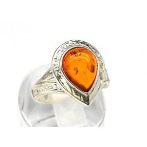 Кольцо с янтарем C925 капля 14*18мм коньячный , 4,4гр (иск.)