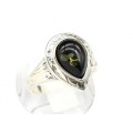 Кольцо с янтарем C925 капля 14*18мм зеленый , 4,59гр (иск.)