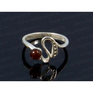 Кольцо с янтарём в посеребрении шарик 5мм коньячный (иск.)