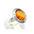 Кольцо с янтарем C925 овал 16*20мм коньячный , 4,67гр (иск.)