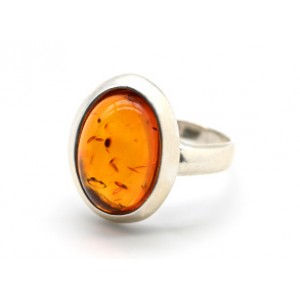 Кольцо с янтарем C925 овал 14*17мм коньячный , 3,33гр (иск.)