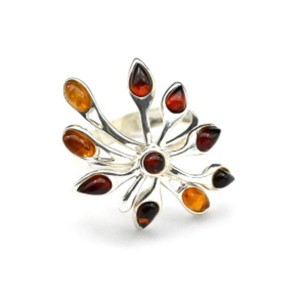 Кольцо с янтарем C925 "салют" 24*27мм коньячный, медовый , 4,87гр (иск.)