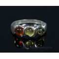 Кольцо с янтарём в посеребрении 3 шарика ассорти (иск.)