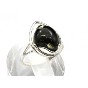 Кольцо с янтарем C925 капля 12*17мм зеленый , 2,53гр (иск.)