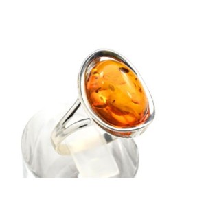 Кольцо с янтарем C925 овал 14*19мм коньячный , 2,94гр (иск.)