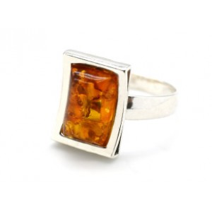 Кольцо с янтарем C925 прямоугольник 12*15мм св.коньячный , 4,28гр (иск.)