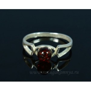 Кольцо с янтарём в посеребрении шарик 5мм коньячный (иск.)