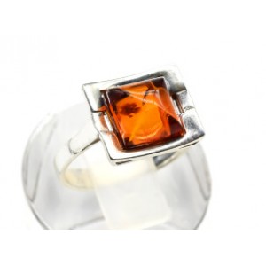 Кольцо с янтарем C925 прямоугольник 13*11мм коньячный , 2,93гр (иск.)