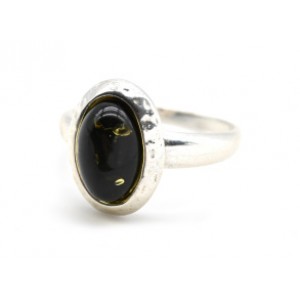 Кольцо с янтарем C925 овал 12*16мм зеленый , 3,05гр (иск.)