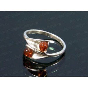 Кольцо посеребрененное с янтарём парочка шарик 4мм коньячный (иск.)