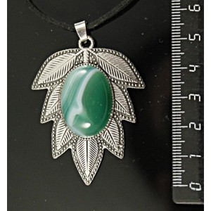 Кулон из агата зеленого (тонировка) "лист", цвет ант. серебро, овал 25х18мм