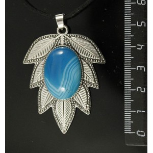 Кулон из агата синего (тонировка) "лист", цвет ант. серебро, овал 25х18мм