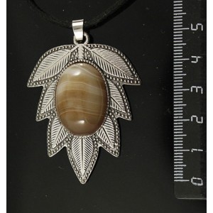 Кулон из агата кофейного (тонировка) "лист", цвет ант. серебро, овал 25х18мм