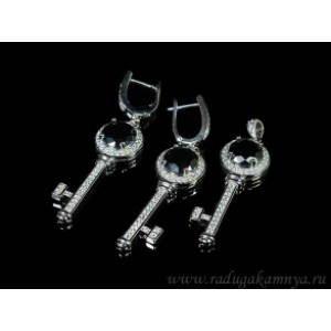 Серьги и Кулон "Ключ" с цирконом цвет агат. (иск.)
