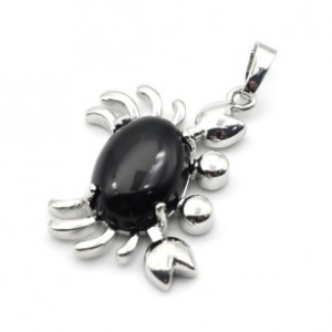 Кулон с агатом черным "Краб" 22*34мм в металле