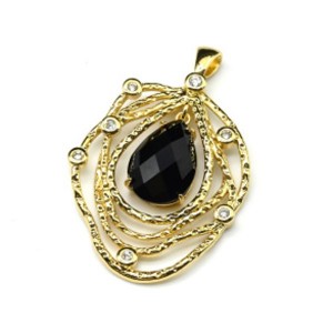Кулон с камнем агат (имитация) паутинка 31*40мм, золотистый (иск.)