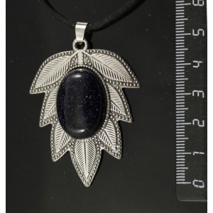 Кулон из авантюрина синего (иск.) "лист", цвет ант. серебро, овал 25х18мм
