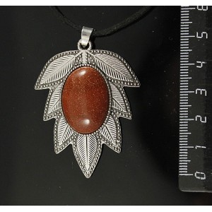 Кулон из авантюрина красного (иск.) "лист", цвет ант. серебро, овал 25х18мм