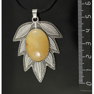 Кулон из авантюрина желтого "лист", цвет ант. серебро, овал 25х18мм