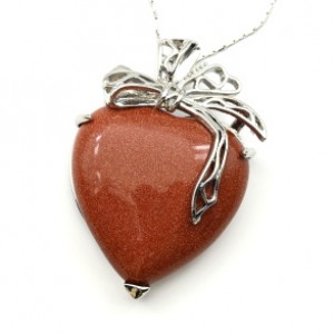 Сердце с бантиком 31*47мм кулон с авантюрином (иск.)