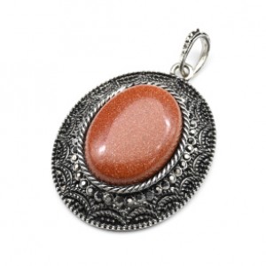 Кулон овал 38*47мм с авантюрином (иск.)