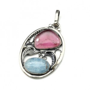 Кулон аквамарин с турмалином 22*29мм.