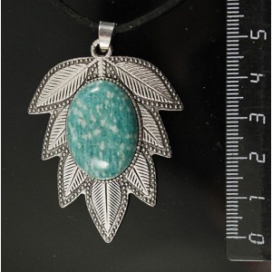 Кулон из амазонита "лист", цвет ант. серебро, овал 25х18мм