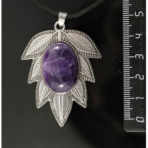 Кулон из аметиста "лист", цвет ант. серебро, овал 25х18мм