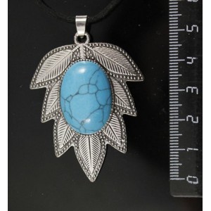 Кулон из бирюзы (имитация) "лист", цвет ант. серебро, овал 25х18мм