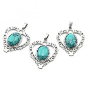 Кулон в виде Сердца 35*38мм с бирюзой искусственной (иск.)