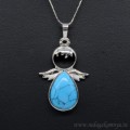 Кулон Ангел (капля) 25*37мм с бирюзой (имитация) (иск.)