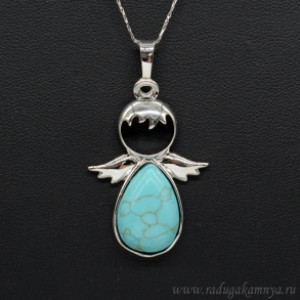 Кулон Ангел (капля) 25*37мм с бирюзой (имитация) (иск.)