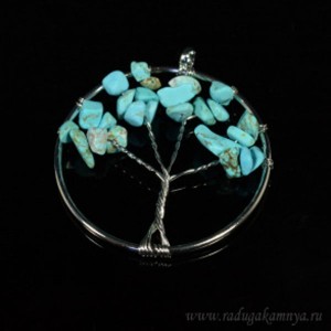 Кулон "Дерево Жизни" с крошкой бирюзы(имитация), круг 50мм (иск.)